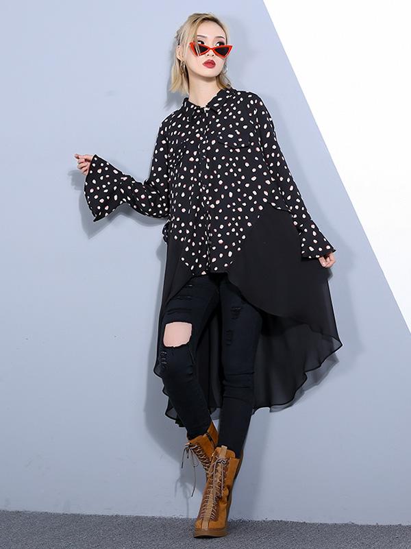 Split-joint Chiffon Polka-dot Loose Plus Size Midi Dresses