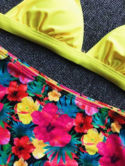 Spaghetti Strap Floral High Waist Bikini Swimsuit