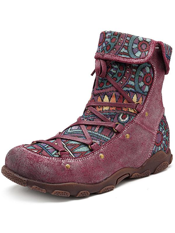 Printed Zipper Bandage Leather Boots