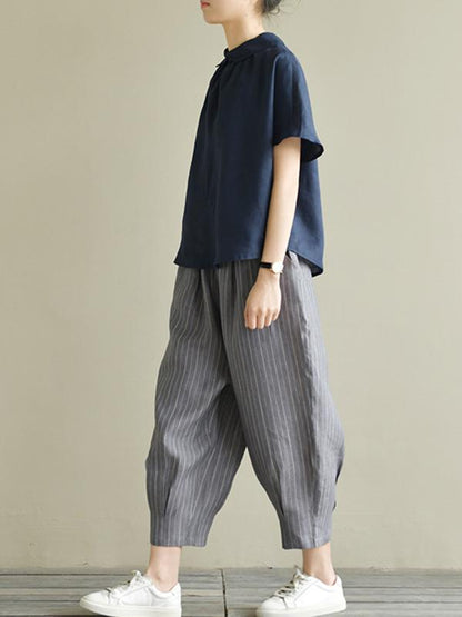 Leisure Solid Lapel Shirt Blouse Tops