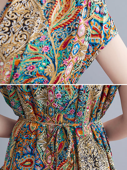 Original Artistic Retro Loose Floral Printed Vacation Midi Dress