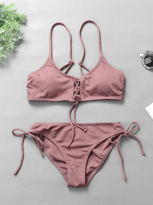 Strap Solid Bikinis Swimwear