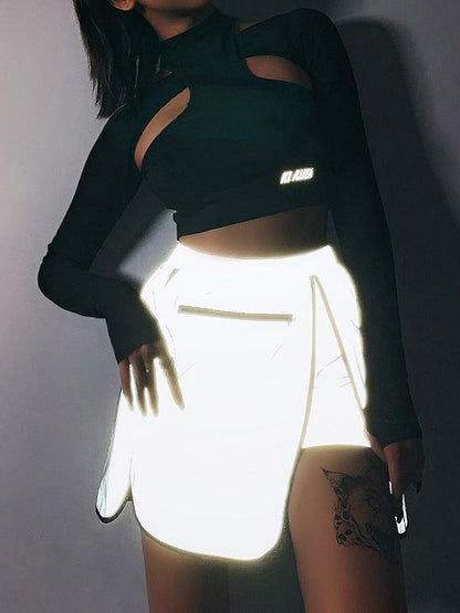 Fashion Zipper Refelcted High Waist Pantskirt