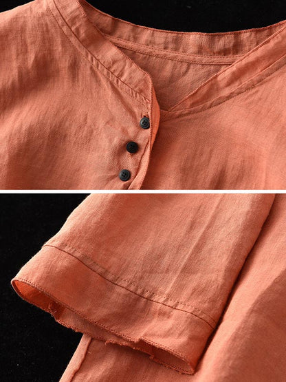 Original Linen Solid Color Half Sleeve T-Shirts Tops