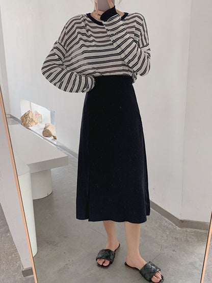 Original Solid Irregularity Split-Side A-Line Skirt