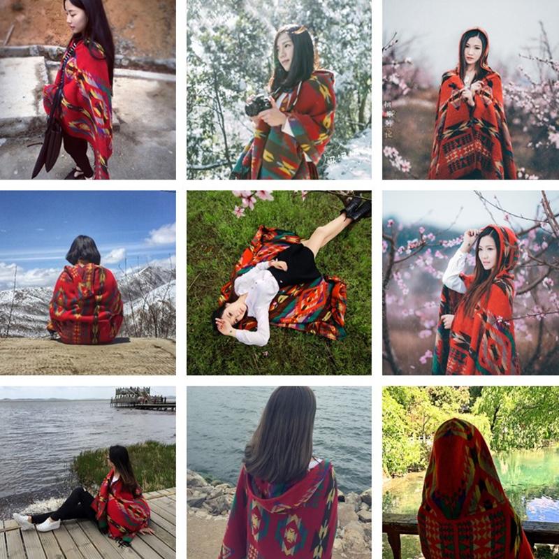 Buykud Autumn Winter Warm Printed Scarf Hooded Cloak