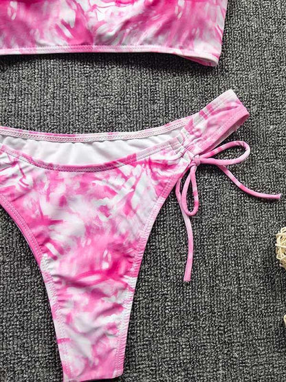 Spaghetti-Neck Tie-Dyed Bikini Swimsuit