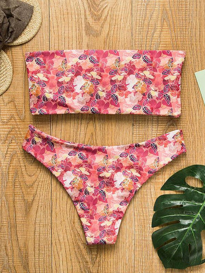 Bandeau Flowers&Leaves Printed Bikini