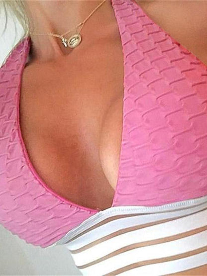 Printed Color Contrast Bandage Sports Bra
