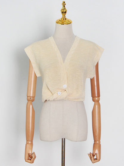 Urban Solid Color Sleeveless V-Neck Vest Tops
