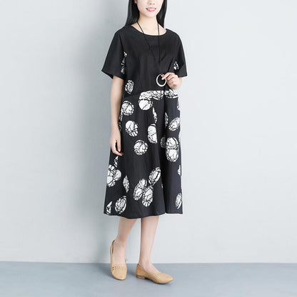Casual Pockets Summer Short Sleeve Black Dress