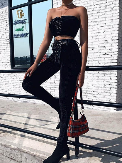 Solid Wrap Split-Joint PU Casual Pants Bottoms