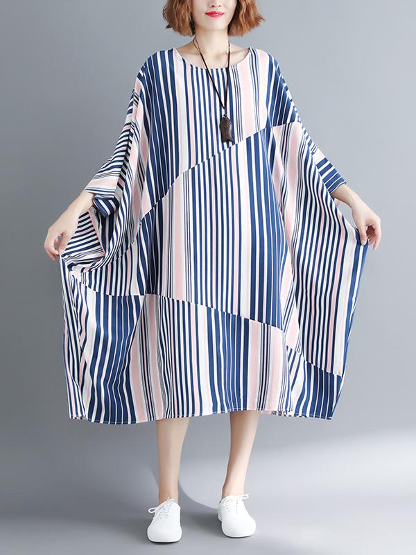 Casual Striped Printed Split-joint Long Dress
