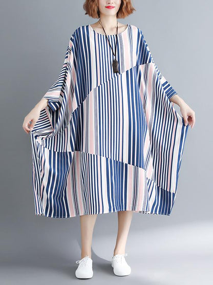 Casual Striped Printed Split-joint Long Dress