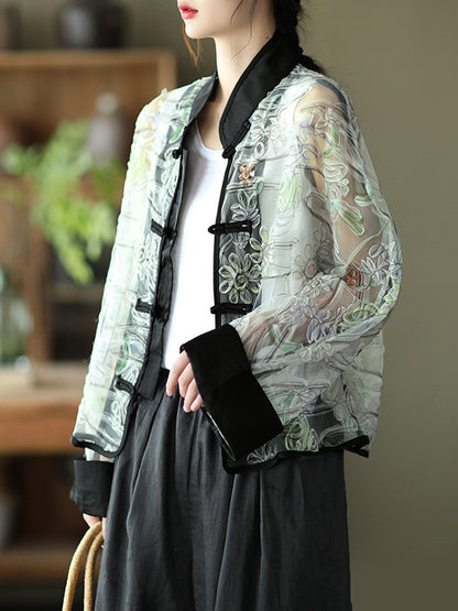 Original Thin See-Through Embroidered Long Sleeve Outerwear