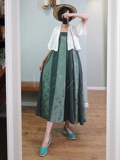 Green Striped Bamboo Jacquard Long Dress