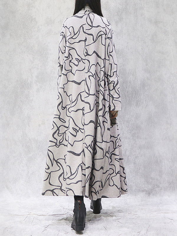 Artistic Retro Printed Split-Joint With Scarf Long Sleeves Sweater Outwear