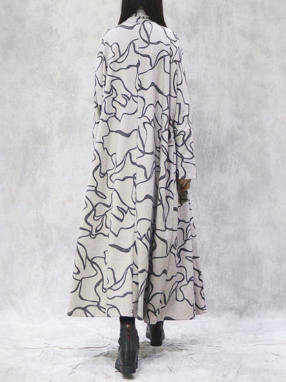 Artistic Retro Printed Split-Joint With Scarf Long Sleeves Sweater Outwear