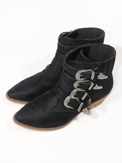 Vintage Buckle Embossed Booties