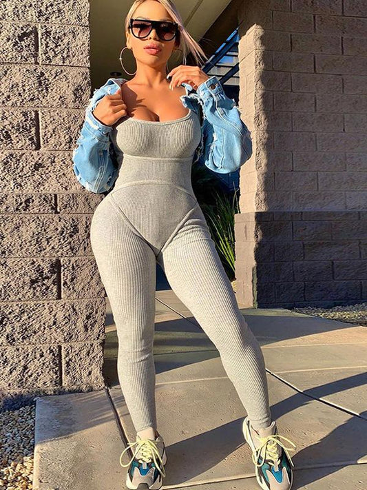 Sexy Solid Wrap Sleeveless Yoga Jumpsuits