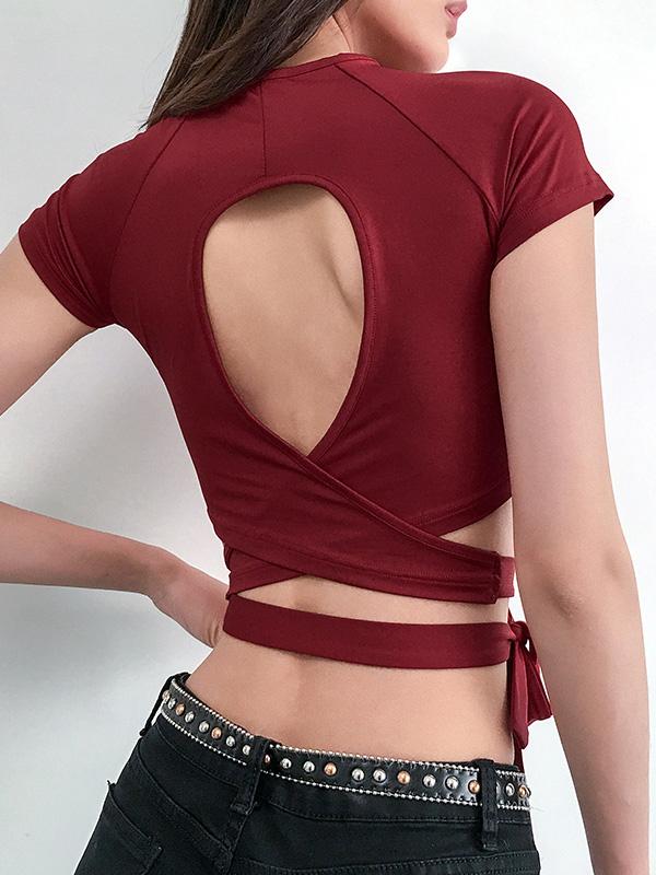 Sexy Backless Cross Strap T-Shirt