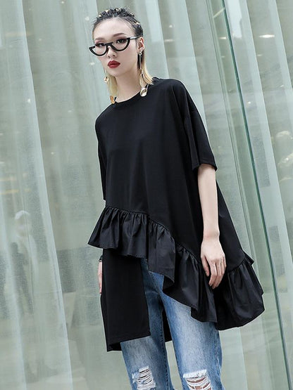 Loose Split-side Falbala T-shirt