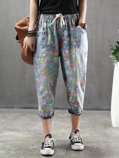 Vintage Loose Printed Jeans Harem Pants
