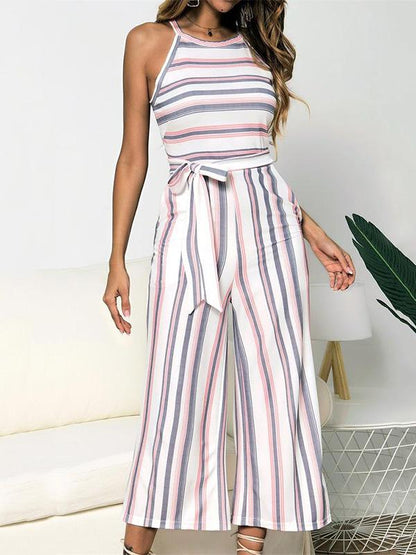 Printed Striped Sleeveless Jumpsuits