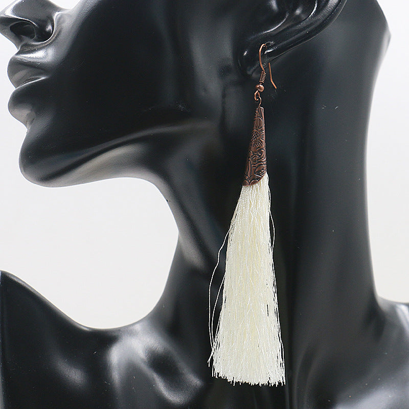 Retro red alloy earrings long tassel pendant earrings