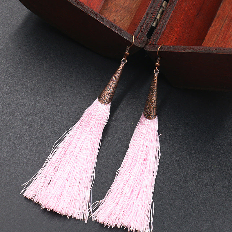 Retro red alloy earrings long tassel pendant earrings