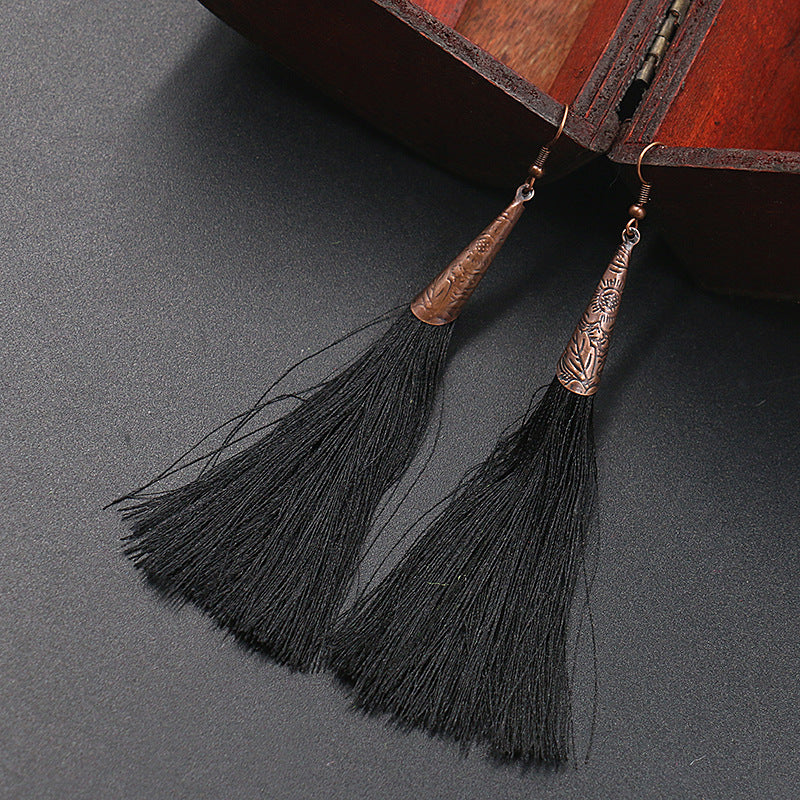 Retro red alloy earrings long tassel pendant earrings