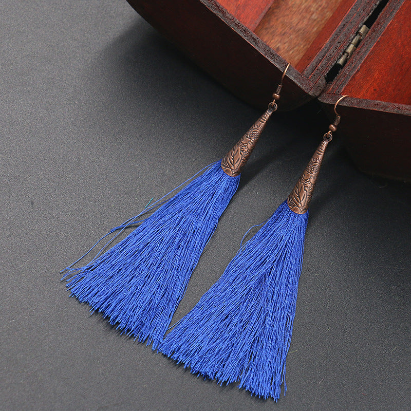 Retro red alloy earrings long tassel pendant earrings