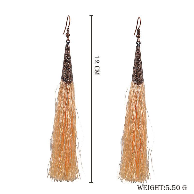 Retro red alloy earrings long tassel pendant earrings