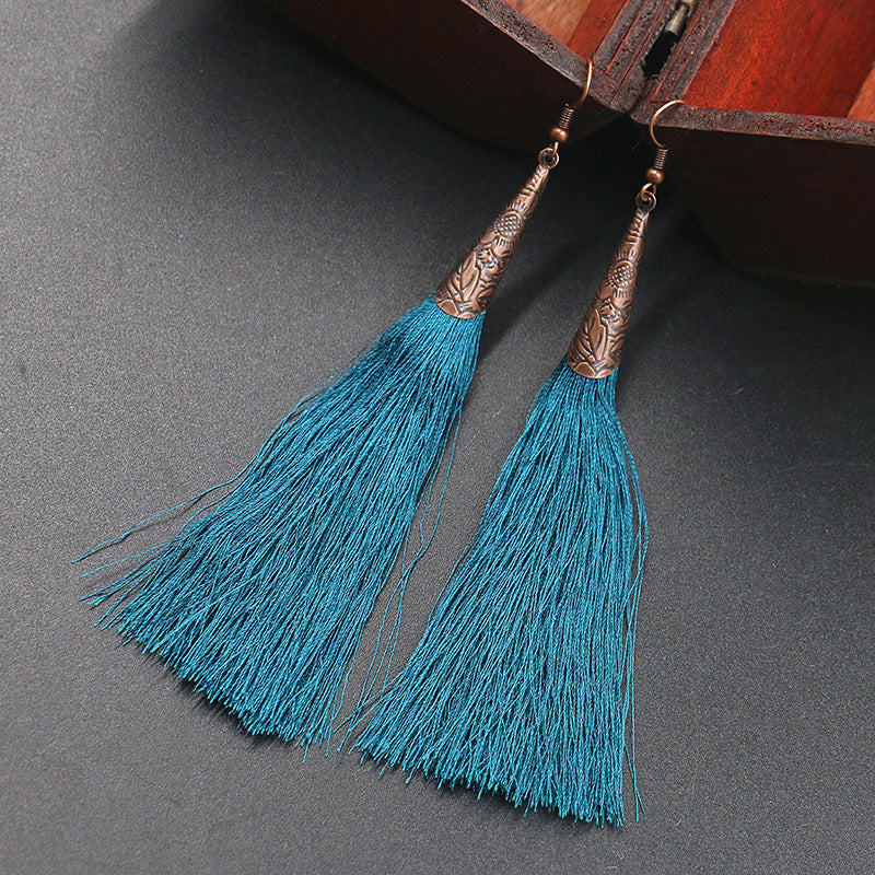 Retro red alloy earrings long tassel pendant earrings