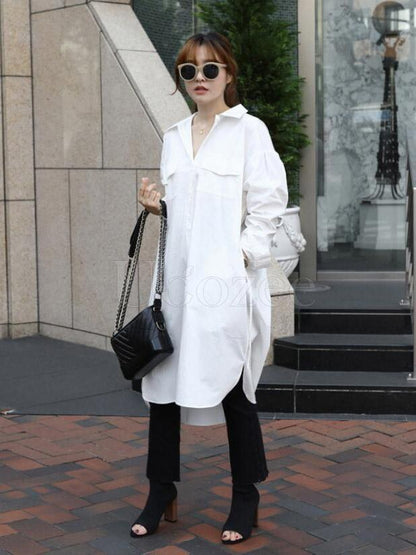 Casual Pocket Lace-up Long Shirt