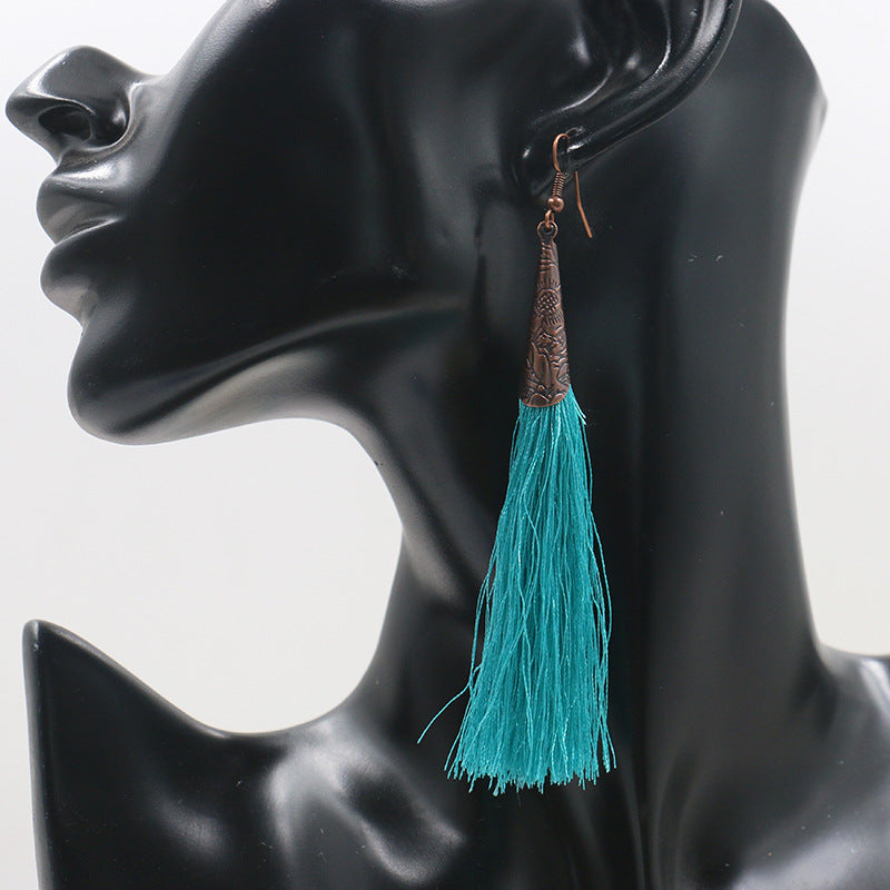 Retro red alloy earrings long tassel pendant earrings