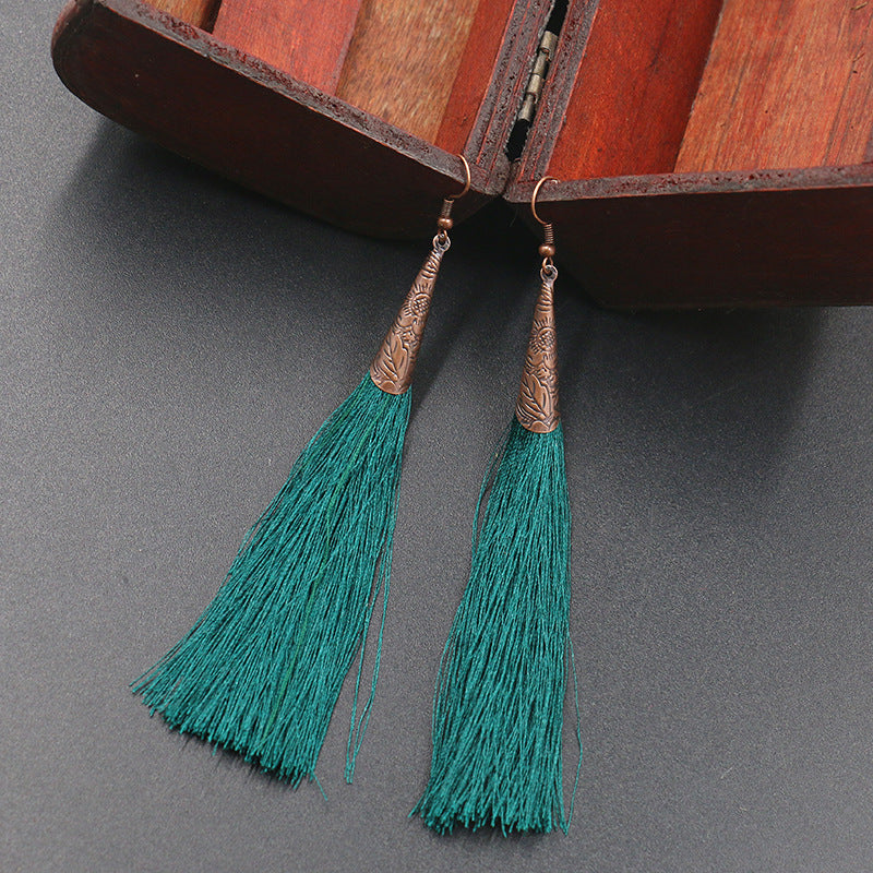 Retro red alloy earrings long tassel pendant earrings