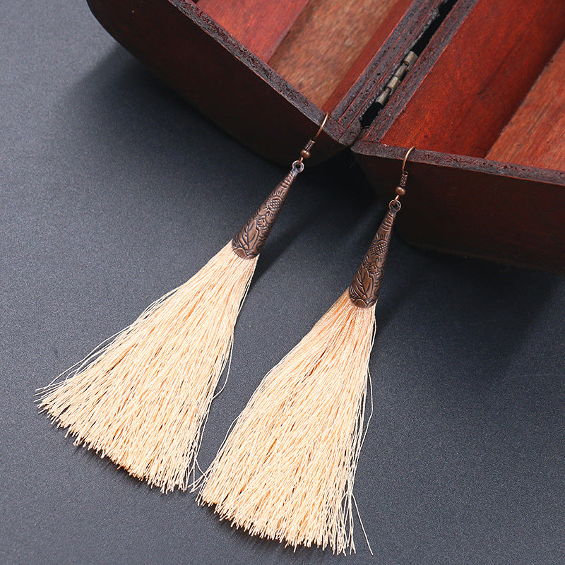 Retro red alloy earrings long tassel pendant earrings