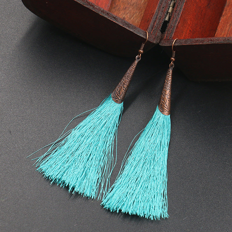 Retro red alloy earrings long tassel pendant earrings