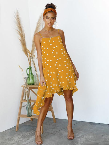 Bohemia Spaghetti-neck Dot Mini Dresses