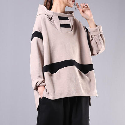 Buykud Literary Contrast Color Casual Loose Hoodie
