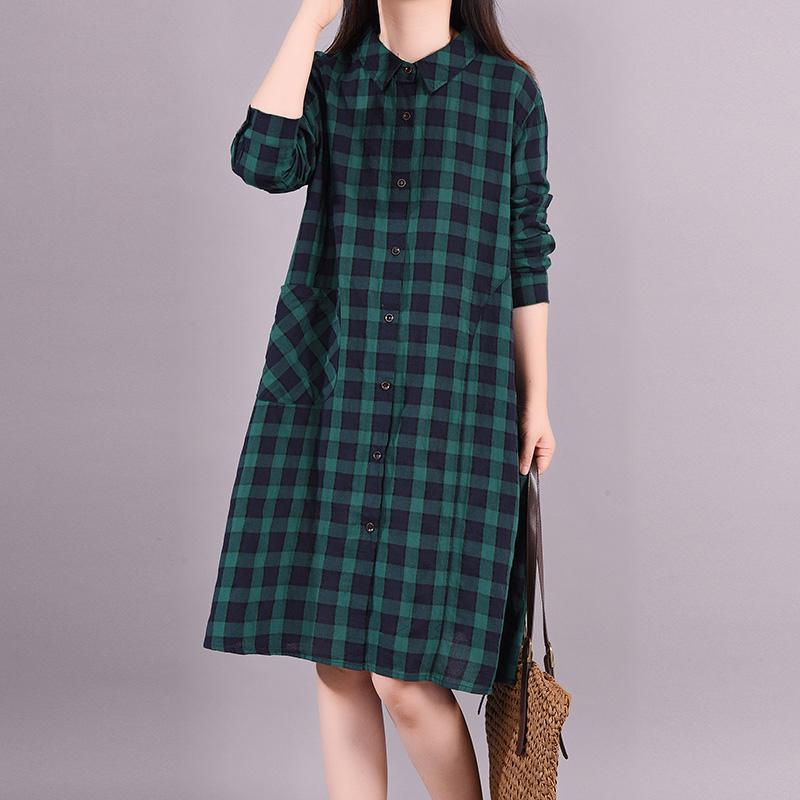 Buykud Casual Plaid Comfortable Single Breasted Dress