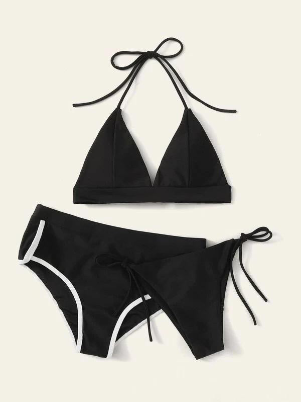 Sports Solid Color Bandage Three Pieces Bikini Swimsuit