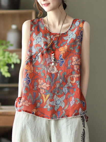 Original Floral Sleeveless Round-Neck Vest Tops