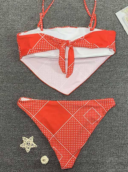 Sexy Belly Pocket Knotted Split Type Bikini Swimsuit