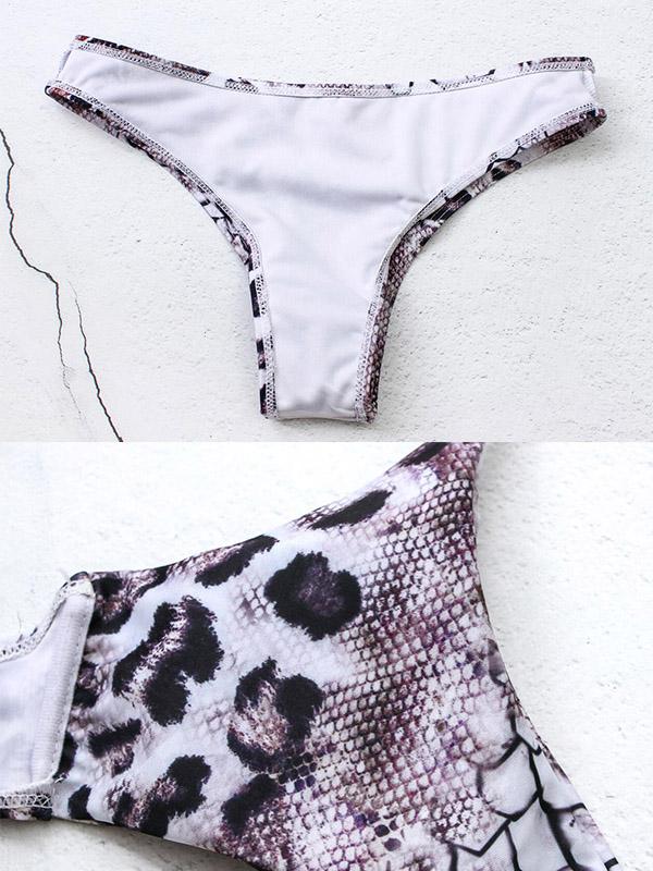 Snakeskin Print Cross Strap Bikini Swimsuit