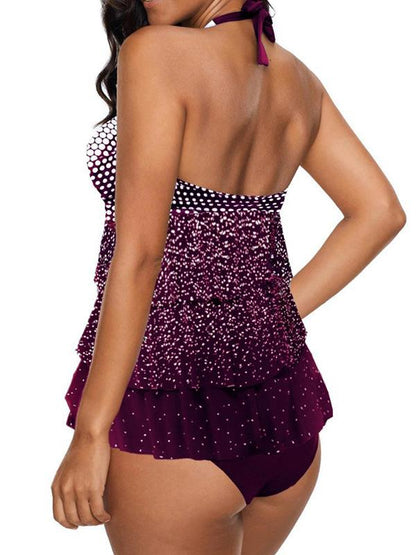 Polka-dot Wrap Tankini Swimsuit