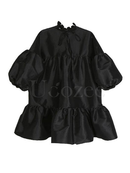 Retro Puff Sleeves Cropped Falbala Mini Dress