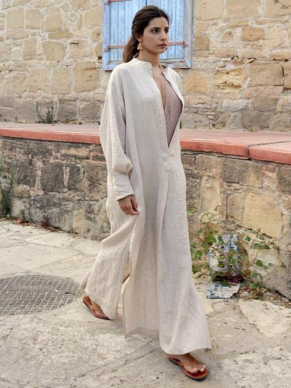 V-neck Long Sleeves Split-side Maxi Dress