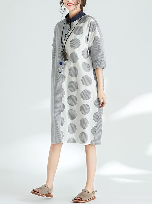 Split-joint Polka-dot Plus Size Loose Mini Dresses